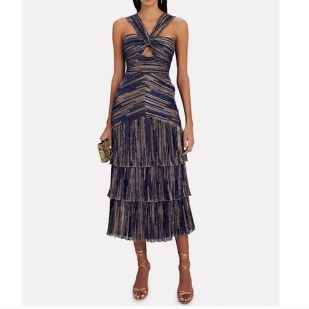 Saylor Intermix Hedi Lurex Metallic Halter Midi Dress